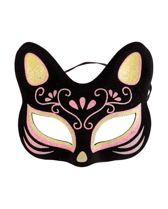 Plastic and velvet half face cat mask with fluo glitter Plastic and velvet half face cat mask with fluo glitter