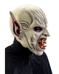 Masque horreur avec oreilles pointues et dents acérées en latex avec étiquette cartonnée pliée Masque horreur avec oreilles pointues et dents acérées en latex avec étiquette cartonnée pliée