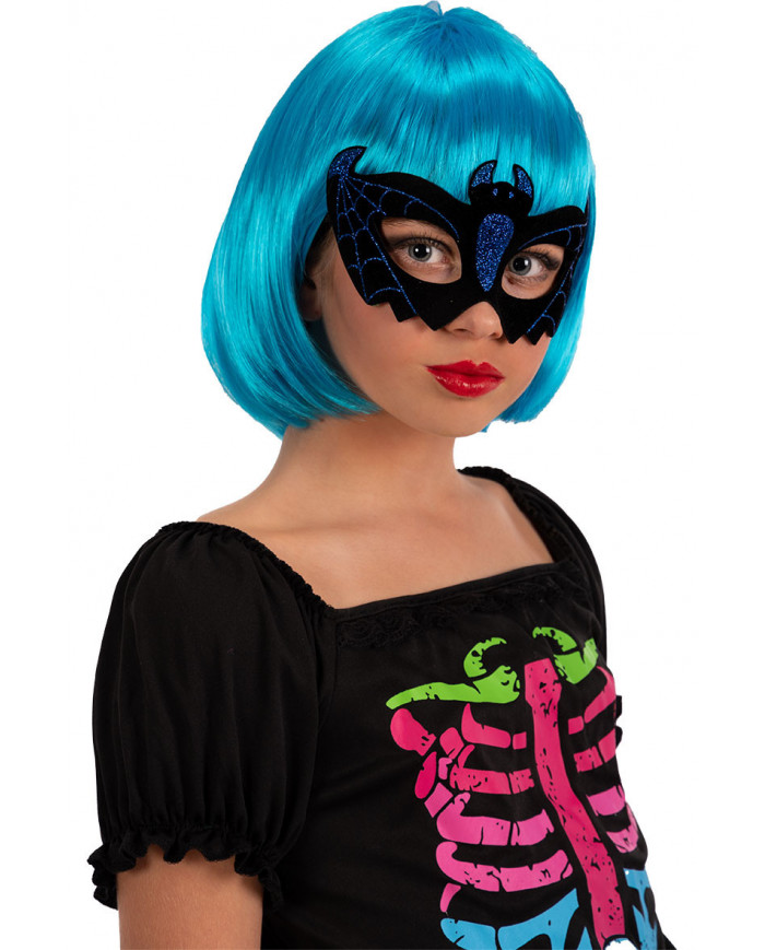 Plastic and velvet half face bat mask with blue glitter Plastic and velvet half face bat mask with blue glitter