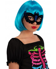 Plastic and velvet half face bat mask with blue glitter Plastic and velvet half face bat mask with blue glitter