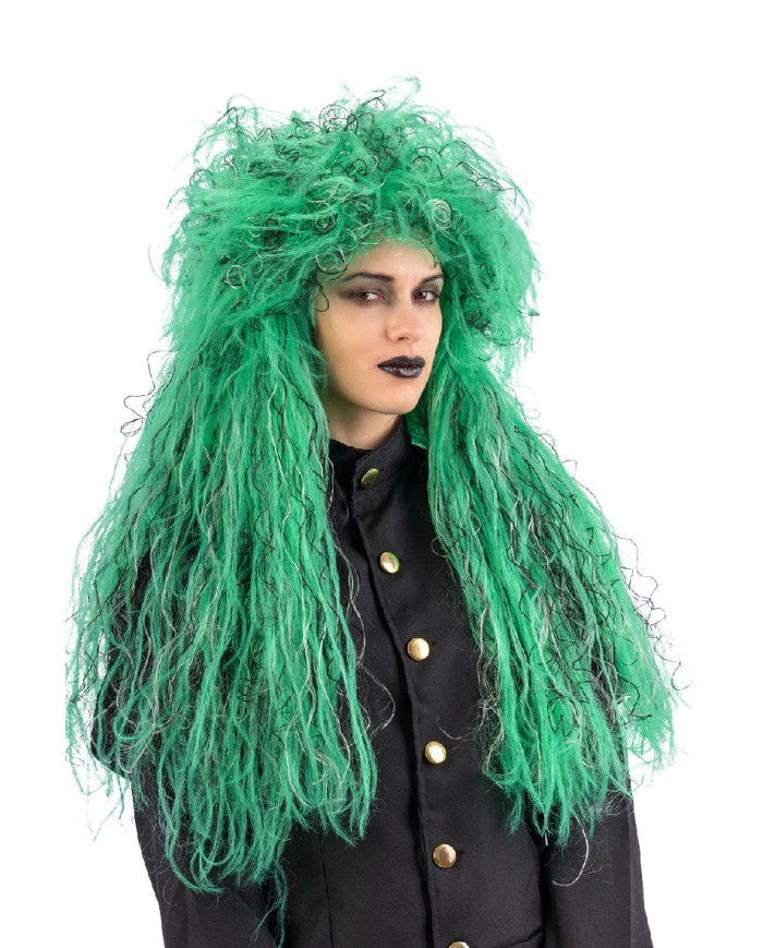 Peluca de bruja verde en maletín
