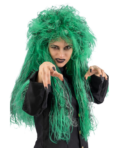Peluca de bruja verde en maletín Peluca de bruja verde en maletín