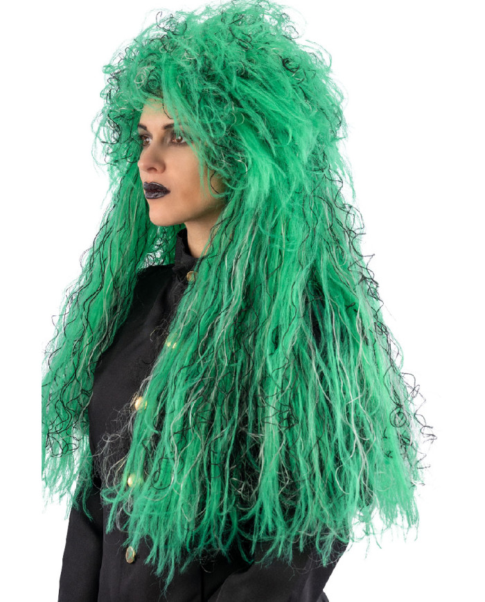 Peluca de bruja verde en maletín