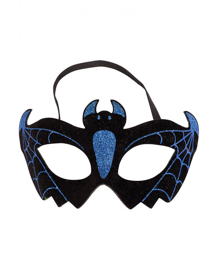 Plastic and velvet half face bat mask with blue glitter Plastic and velvet half face bat mask with blue glitter