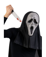 Ensemble masque précieux fantôme et couteau avec strass avec étiquette cartonnée pliée