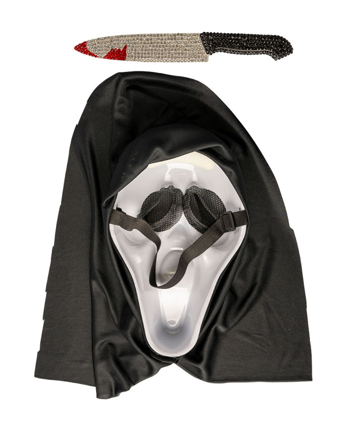 Kit de máscara preciosa de fantasma y cuchillo con strass con solapa de cartón