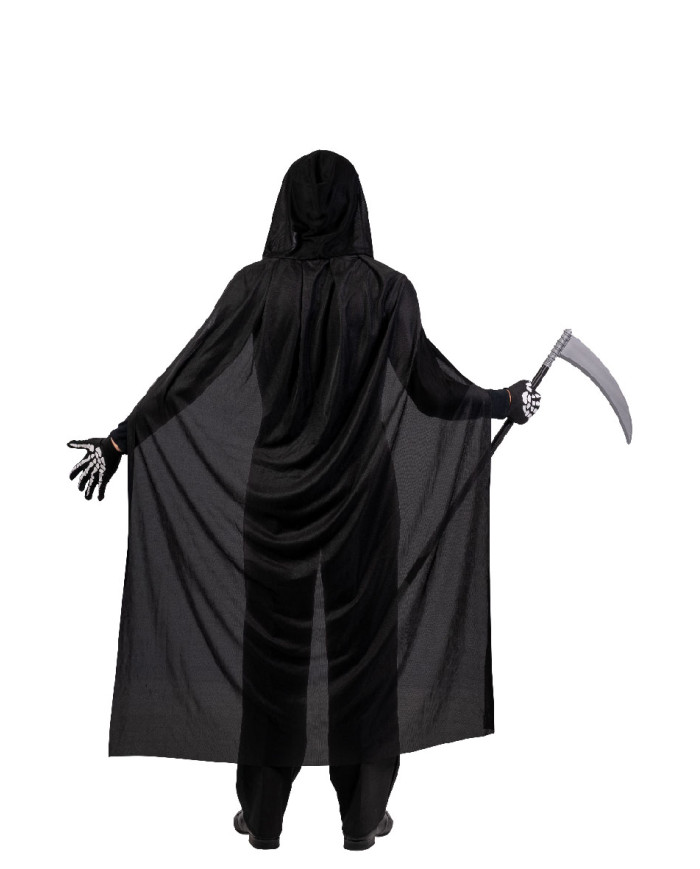 Skeleton set (coat, mask, gloves, sickle) in bag w/hook