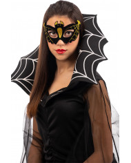 Plastic and velvet half face bat mask with gold glitter