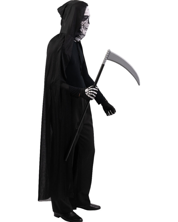 Skeleton set (coat, mask, gloves, sickle) in bag w/hook