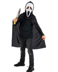 Gespenst-Set für Kinder (Umhang mit Kapuze L. ca. 80 cm, Maske, Messer) in Beutel mit Haken