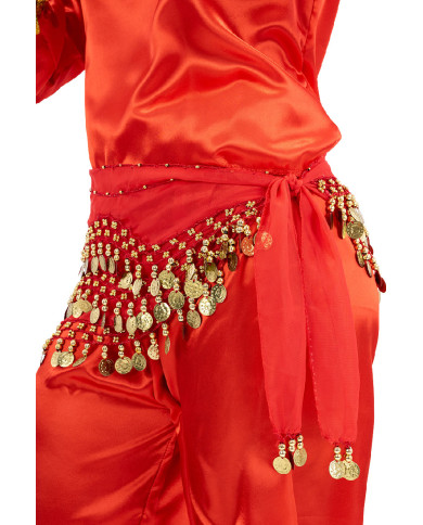 Paréo odalisque rouge en tissu dans un sachet avec étiquette ferme-sachet