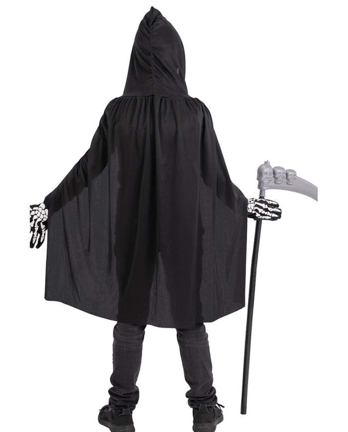 Skeleton children set (cape, mask, gloves, sickle) in bag w/hook