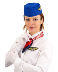 Stewardess-Set (Kopfbedeckung, Schal, Handschuhe, Anstecker) auf Pappkarton