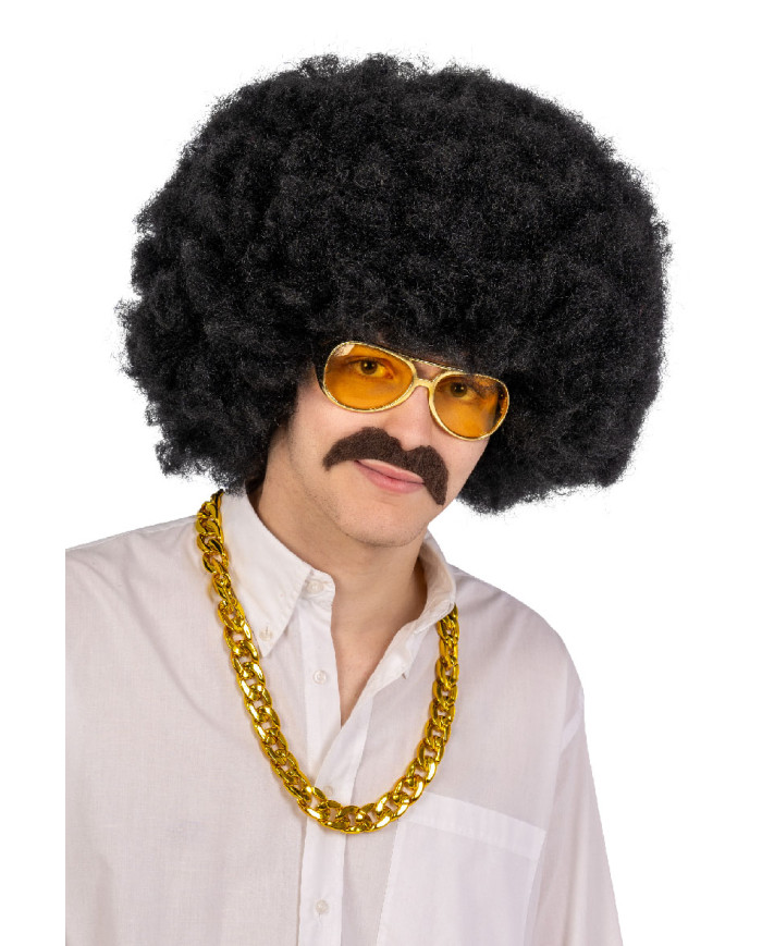 Ensemble danse disco (perruque, lunettes, moustaches, collier) dans un étui