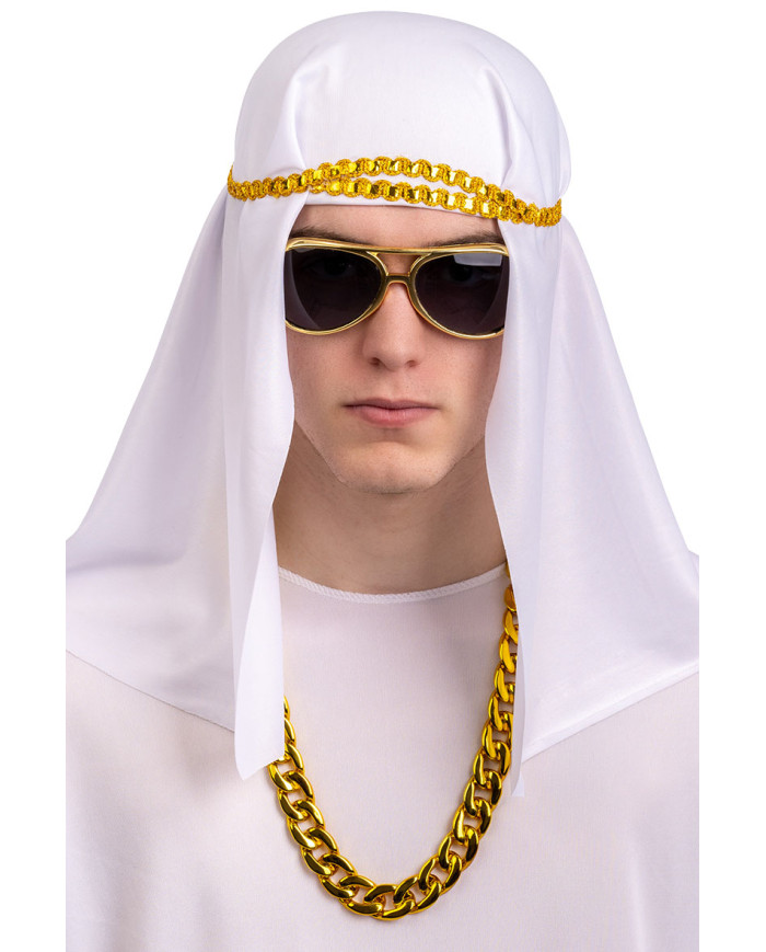 Ensemble déguisement cheik (lunettes, chapeau, collier) sur papier cartonné