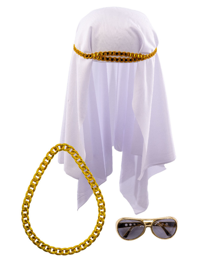Scheich-Set (Brille, Kopfbedeckung, Kette) auf Pappkarton Scheich-Set (Brille, Kopfbedeckung, Kette) auf Pappkarton