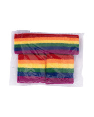 Ensemble de fitness arc-en-ciel (bandeau et poignets) en tissu dans un sachet avec étiquette ferme-sachet