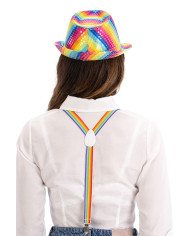 Kit de gánster arco iris (sombrero, tirantes, gafas, pajarita) sobre cartoncillo