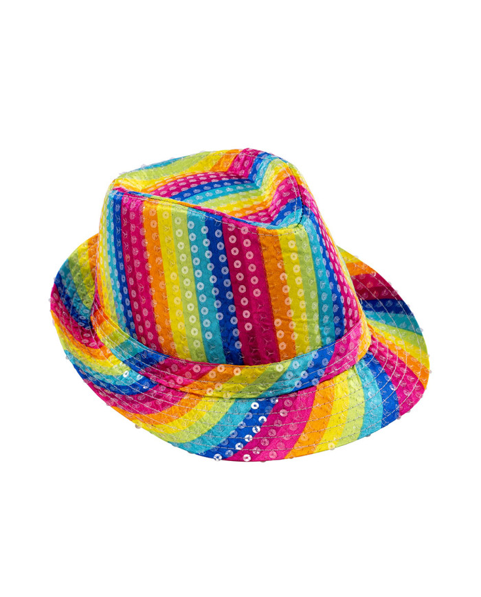 Kit de gánster arco iris (sombrero, tirantes, gafas, pajarita) sobre cartoncillo