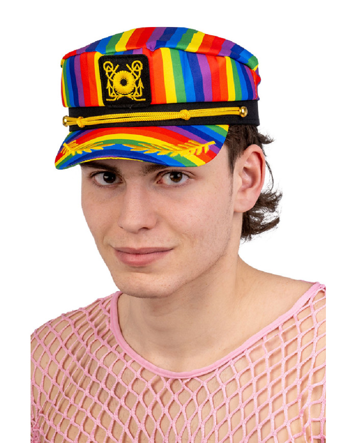 Chapeau capitaine arc-en-ciel en tissu avec étiquette volante / étiquette
