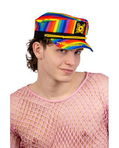 Cappello capitano arcobaleno in tessuto con cartellino/etichetta