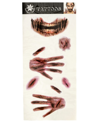 Fiche de tatouages mains et cicatrices dans un sachet sur papier cartonné