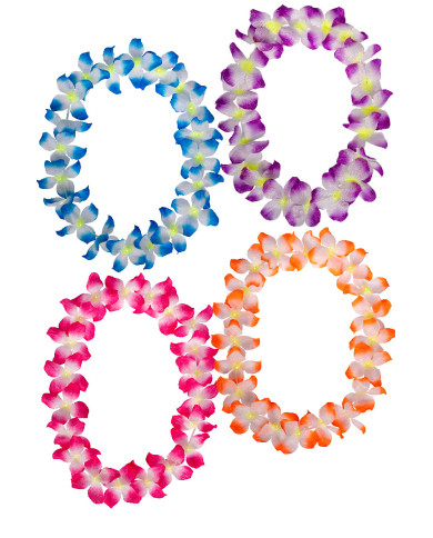 Collier Hawaï couleurs assorties avec étiquette cartonnée pliée Collier Hawaï couleurs assorties avec étiquette cartonnée pliée