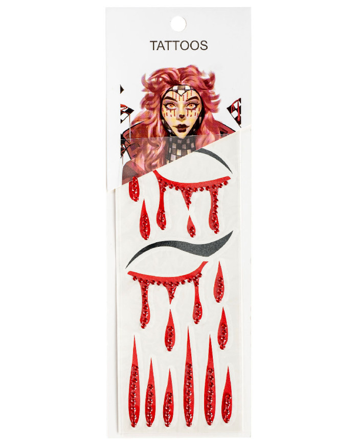 Cartella tatuaggi viso sangue con strass in busta su cartoncino Cartella tatuaggi viso sangue con strass in busta su cartoncino