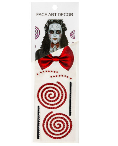 Fiche de tatouages visage spirale avec strass dans un sachet sur papier cartonné
