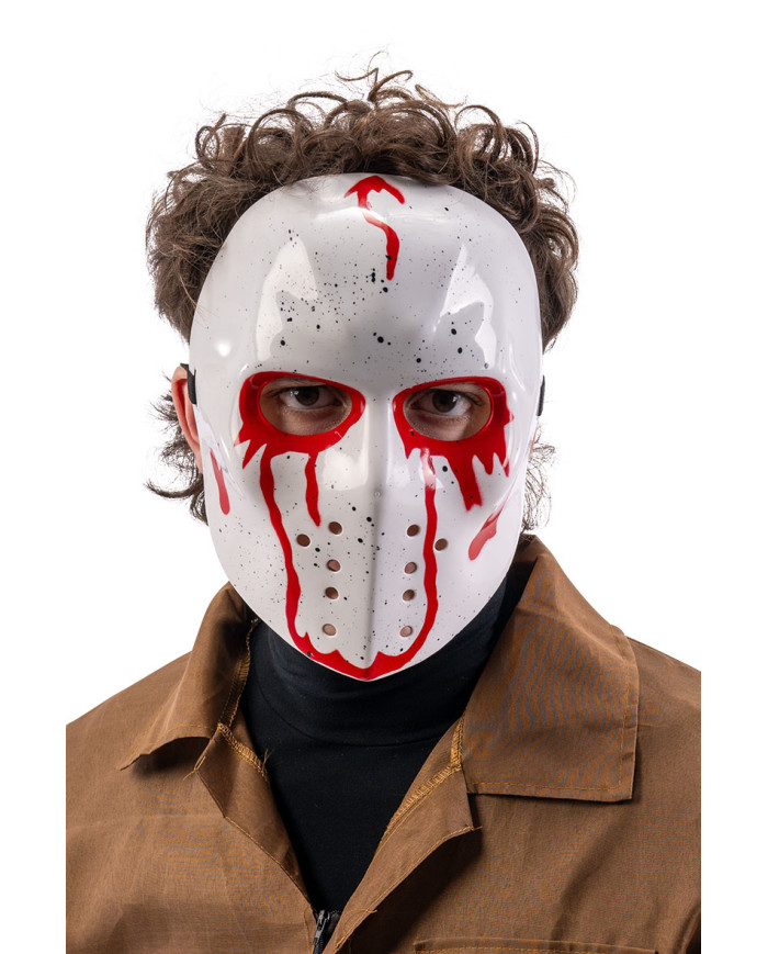 Maschera hockey insanguinata in plastica con cavallotto Maschera hockey insanguinata in plastica con cavallotto