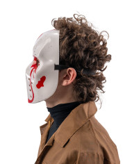 Masque hockey sanglant en plastique avec étiquette cartonnée pliée Masque hockey sanglant en plastique avec étiquette cartonnée pliée