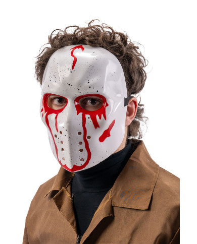 Hockeymaske mit Blutspritzern aus Kunststoff mit Aufhänger