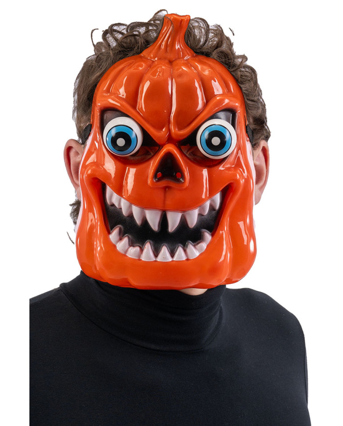 Kürbismaske mit hervorstehenden Augen aus starrem Kunststoff mit Aufhänger