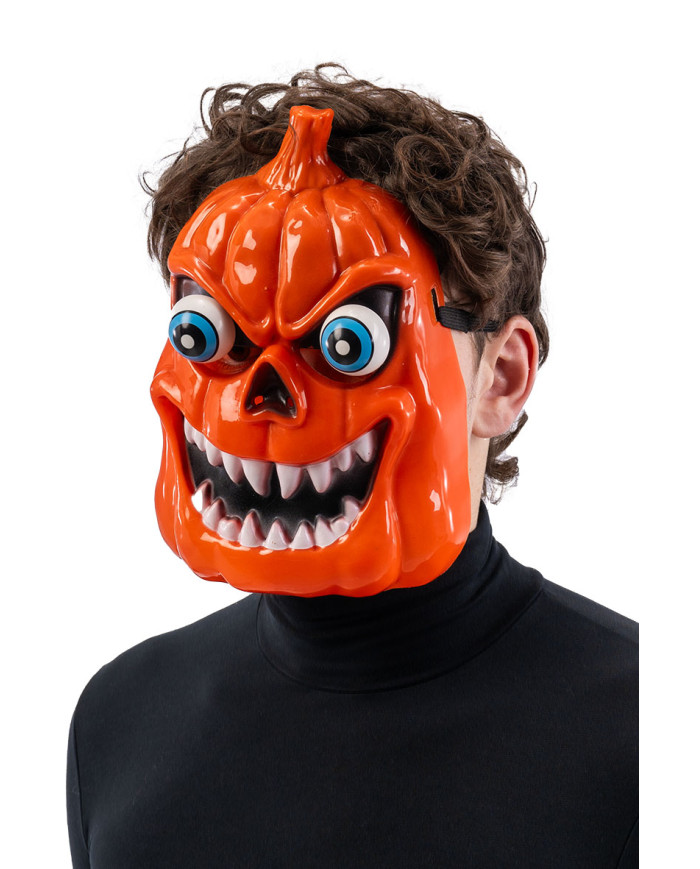 Kürbismaske mit hervorstehenden Augen aus starrem Kunststoff mit Aufhänger