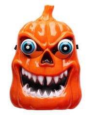 Pumpkin mask with bulging eyes in hard plastic w/header
