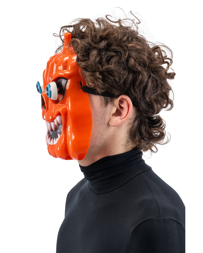 Kürbismaske mit hervorstehenden Augen aus starrem Kunststoff mit Aufhänger