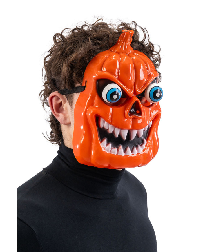 Kürbismaske mit hervorstehenden Augen aus starrem Kunststoff mit Aufhänger