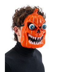 Masque citrouille avec yeux saillants en plastique dur avec étiquette cartonnée pliée