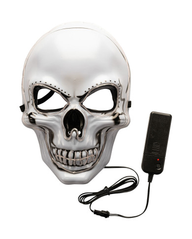 Maschera teschio in plastica con decorazioni luminose in busta con cavallotto (batterie escluse)