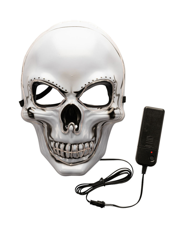 Maschera teschio in plastica con decorazioni luminose in busta con cavallotto (batterie escluse)
