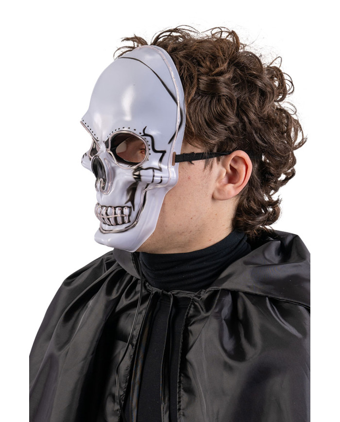 Masque tête de mort en plastique avec décorations lumineuses dans un sachet avec étiquette ferme-sachet (piles non comprises)