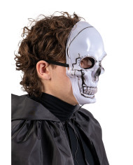 Totenkopfmaske aus Kunststoff mit Leuchtdekorationen in Beutel mit Aufhänger (Batterien nicht enthalten)