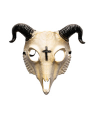 Masque squelette bouc horreur en plastique dur avec étiquette cartonnée pliée