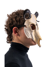 Masque squelette bouc horreur en plastique dur avec étiquette cartonnée pliée