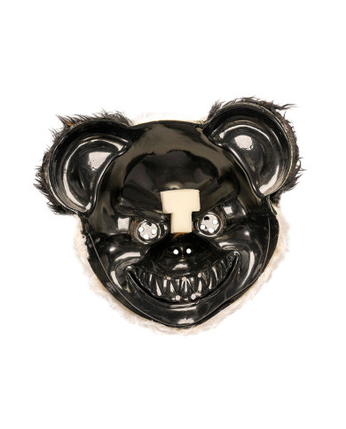 Maschera panda horror in plastica con peluche su cartoncino