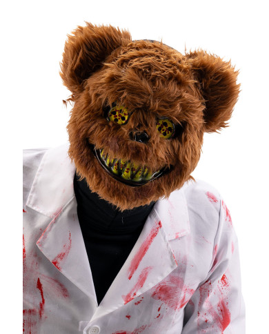 Maschera orso horror in plastica con peluche su cartoncino