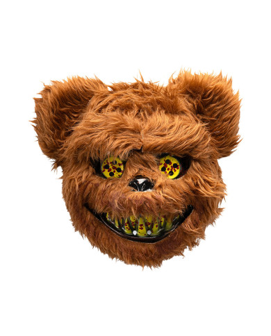 Maschera orso horror in plastica con peluche su cartoncino