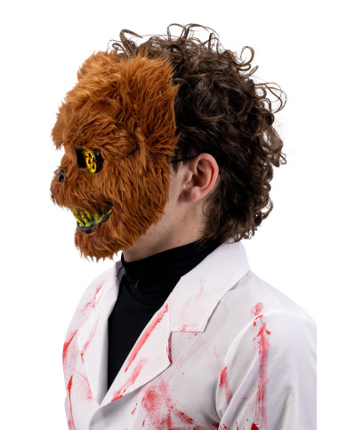 Maschera orso horror in plastica con peluche su cartoncino