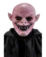 Masque monstre horreur avec canines en plastique dur avec étiquette cartonnée pliée