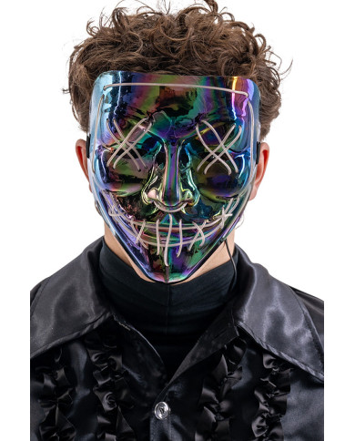Masque horreur métallisé en plastique avec décorations lumineuses (piles non comprises) dans un sachet avec étiquett... Masque horreur métallisé en plastique avec décorations lumineuses (piles non comprises) dans un sachet avec étiquett...